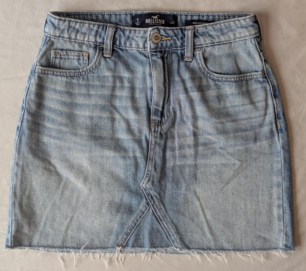 Hollister Skirt Juniors 5 Blue Light Wash High Rise Denim Raw Hem Mini Casual